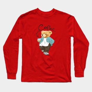 CUTE BEAR DRIKING COFFEE Long Sleeve T-Shirt